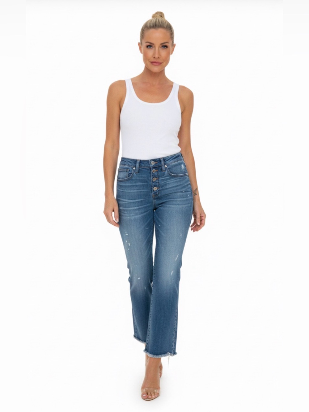 • MADEWELL • Cali-Demi cropped boot cut High-Rise Button-Fly stretch jeans paint